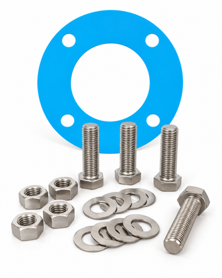 316 stainless steel bolt and gasket set with blue EPDM full face gasket, also known as a dress set, for potable water flange connections – Titan Bolt Kits NZ