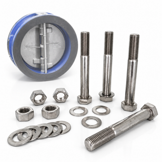 Universal 316 stainless steel bolt kit for dual flap check valves, also known as double door wafer check valves, suitable for Table E, Table D, PN16 and ANSI 150 flange connections – Titan Bolt Kits NZ